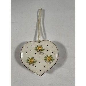 Vintage Heart Shaped Ceramic Potpourri Pomander with Yellow Roses